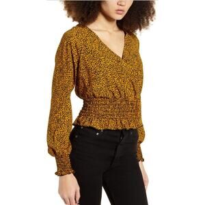 BP Yellow Treasure Pebble Smocked Surplice V-neck Top Blouse Size XS NWT